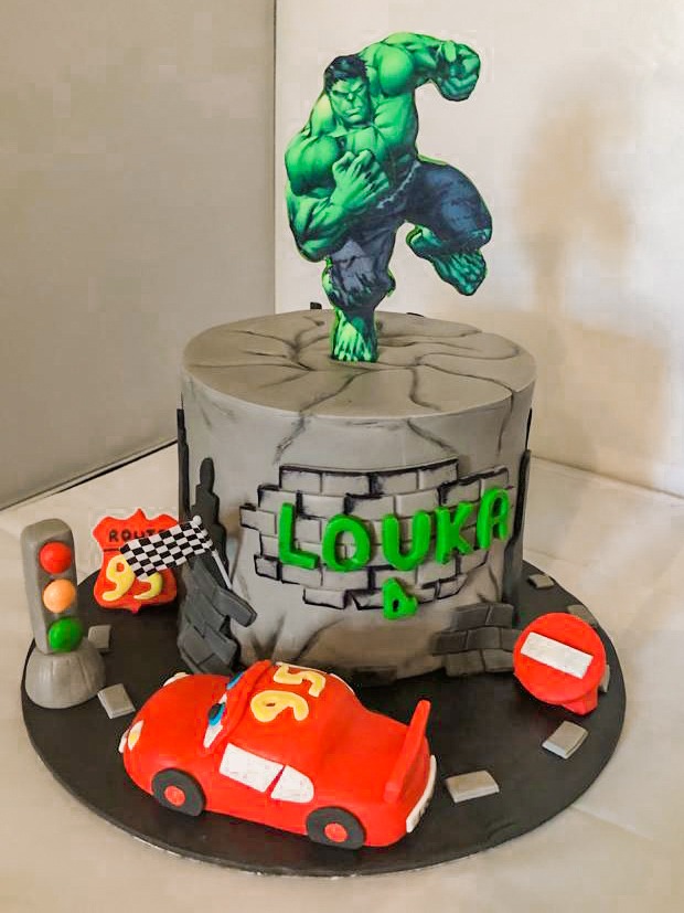 Gâteau Cars x Hulk : 4 ans Louka