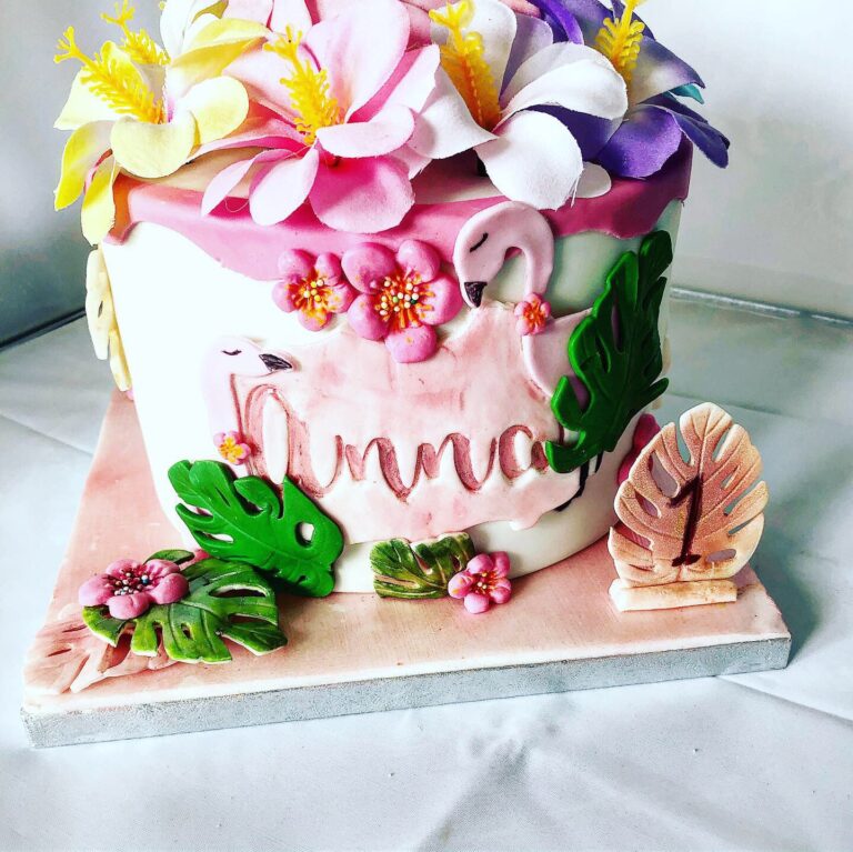 Gâteau Flamant rose /tropical  : 1 an Anna